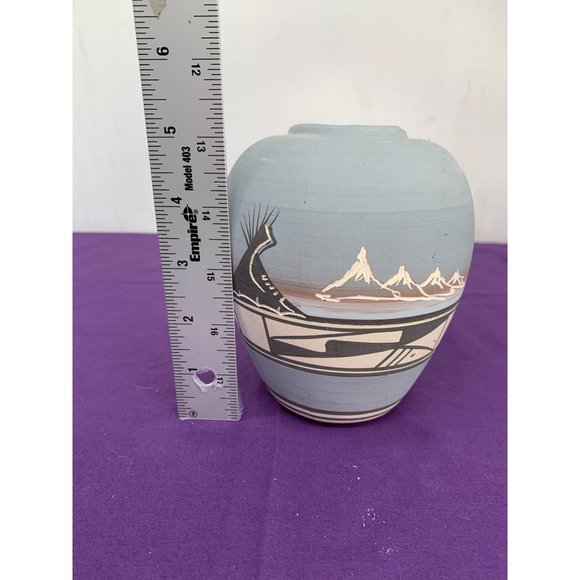 Native American Handmade Pottery Signed Todiic Wiind Southwestern 5" Vase Blue B - Picture 12 of 14
